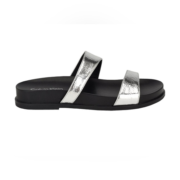 Calvin Klein NWOT Women’s Explore Footbed Slide Sandals size 5 Silver straps - Picture 1 of 8